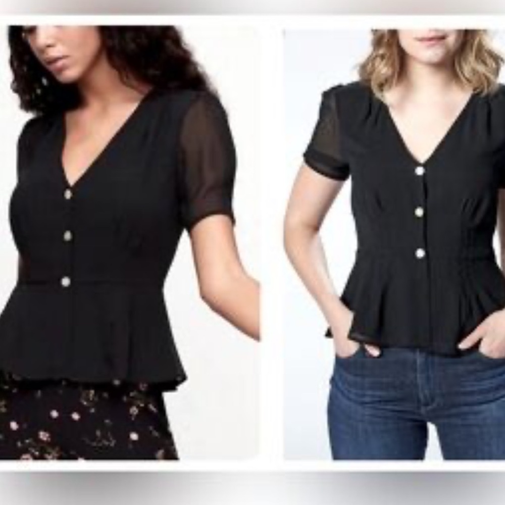Aritzia/Wilfred Black Chiffon Button-Up with Peplum Waist Women's Top